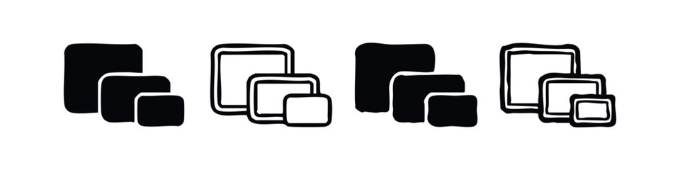 Stacked files and documents icons set. Black and white vector symbols for data, storage, and organization.