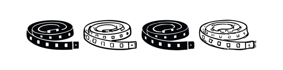 Coiled Measuring Tape Icons Set. Sewing and Craft Ruler Illustrations in Various Styles.