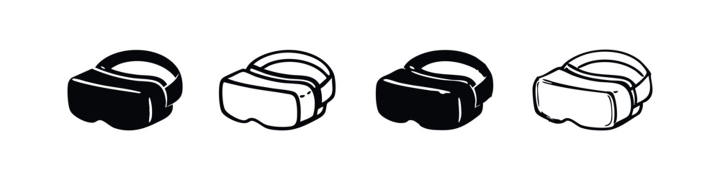 Virtual Reality Headset Icons Set. VR Glasses and Goggles Illustrations in Various Styles.