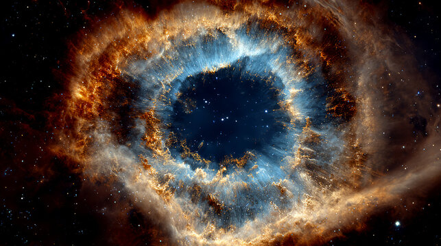 Vibrant cosmic eye nebula galaxy space explosion with swirling colorful gases and dark center
