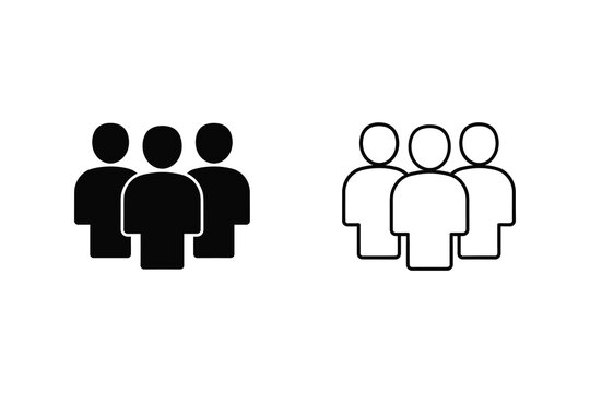 Simple vector illustration of two groups of three people standing together in black and white, symbolizing unity and diversity in a minimalist style.