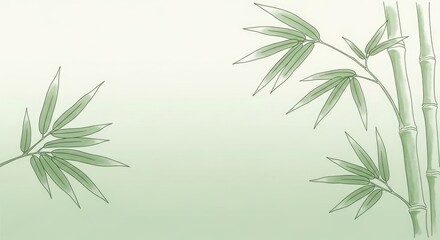 Fototapeta premium Elegant bamboo plant with lush green leaves and slender stems, minimalist botanical illustration in soft watercolor style, clean white background, nature-inspired design concept