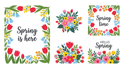 Collection of spring floral frames and bouquets with greeting text © GW