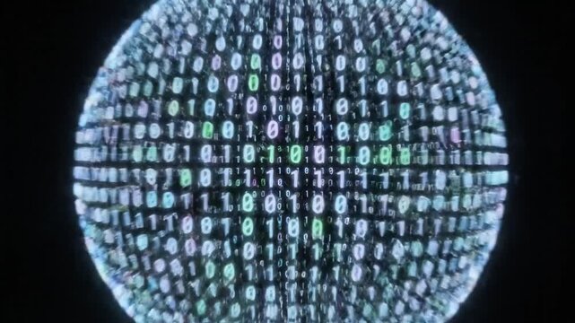 Digital Globe of Data: A captivating visual representation of the digital world, a sphere composed entirely of binary code.