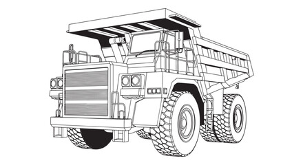 Heavy Mining Dump Truck Line Art Illustration of Large Off-Road Haul Truck for Construction