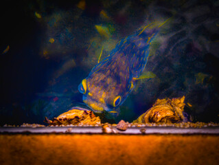 Globefish, or porcupine fish, facing the camera in a close‑up while swimming in Sullivans Cove along the River Derwent in Tasmania, Australia. © Naya Na