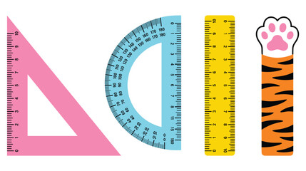 Geometric rulers protractor and tiger paw bookmark