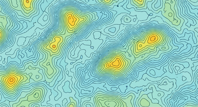 Visualizzazione astratta di dati con contorni colorati e punti caldi luminosi, che evoca un senso di complessit&agrave; e analisi.