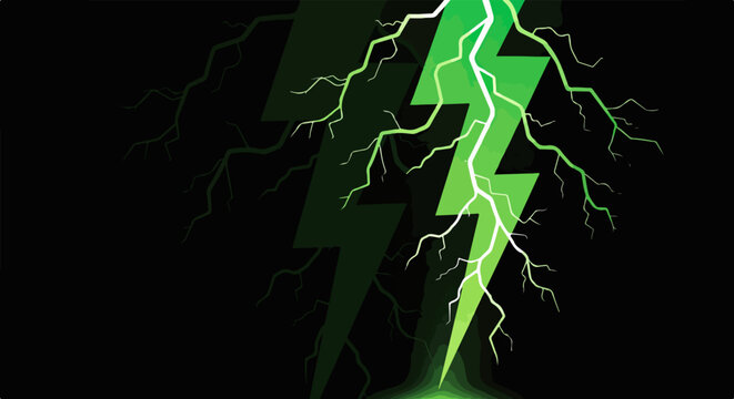 Fulmine verde stilizzato su sfondo nero che simboleggia energia, potenza e velocit&agrave; in un design moderno.