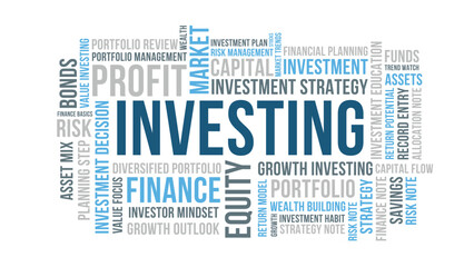 Investing Word Cloud Design for Wall Art, Poster, Classroom Decor, Print. Investing minimalist blue typography