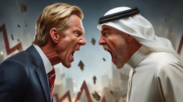 Conflict and Contention: A high-stakes scene unfolds as two men engage in a heated debate, symbolizing intense disagreement. The tense atmosphere and emotional expressions suggest a struggle.