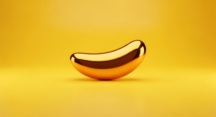 Fototapeta premium Gold Minimalist Abstract Shiny Bean Shape Illustration on a Vibrant Yellow Background Showcasing Luxury and Elegance
