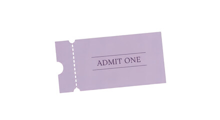 A single lavender admission ticket on a transparent background for events or attractions