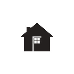 Fototapeta premium Simple black house icon with a small window and chimney.