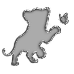 Fototapeta premium Glass lion cub butterfly metallic silver chrome isolated on white
