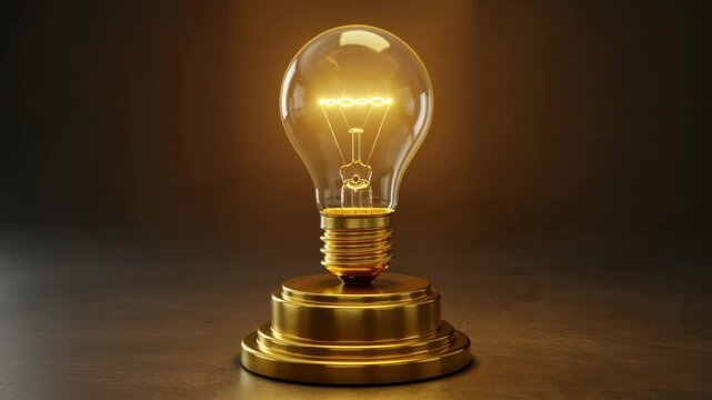 Illuminating Idea: A radiant light bulb stands tall on a gleaming golden base, emitting a warm glow that symbolizes innovation and the spark of inspiration.