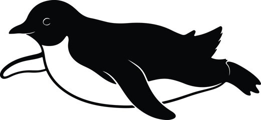 Vector minimalist swimming penguin in black and white silhouette design © Ummei