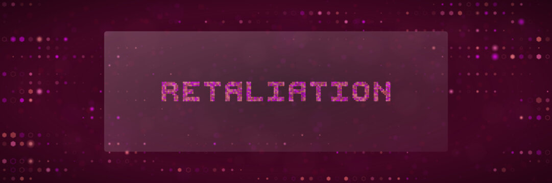 Digital retaliation word in glitch font for cyber warfare and hacking background