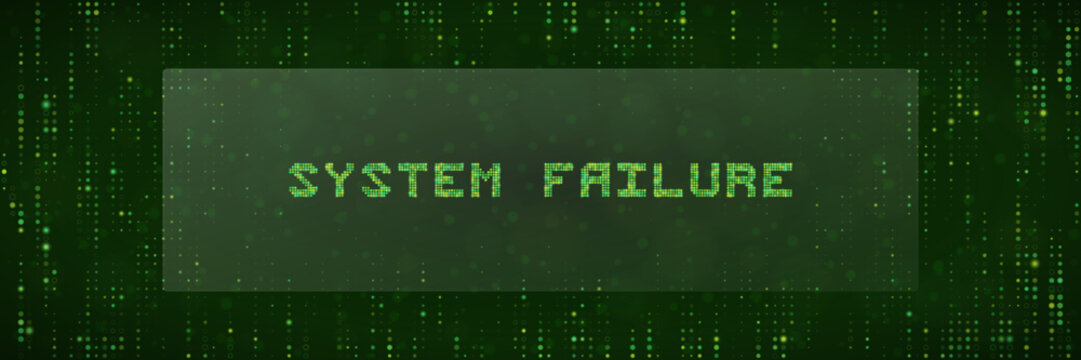Green digital matrix background with system failure text for cybersecurity breach alert