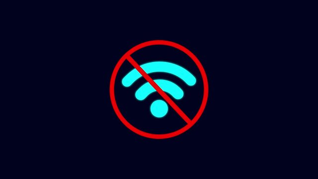 No internet connection icon animation isolated on dark blue background.No internet connection icon. Network offline concept. Wifi signal problem symbol.
