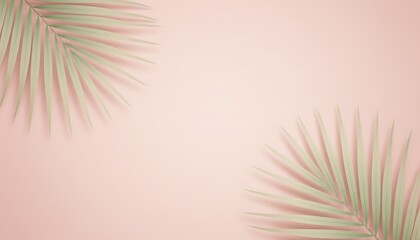 Obraz premium Soft Pink Background with Green Palm Leaves Framing
