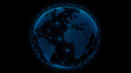 Naklejka premium Digital globe with connected dots representing global connectivity and technology
