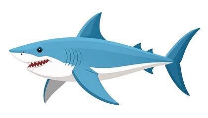 Naklejka premium Cartoon illustration of a blue shark swimming with pointed teeth and fins