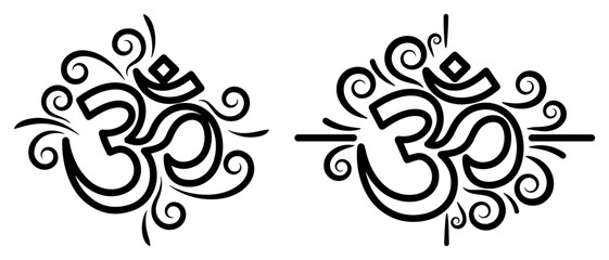 Fototapeta premium Om spiritual symbols with decorative swirl patterns for yoga and meditation design