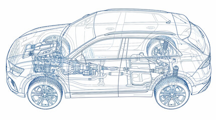 Fototapeta premium Detailed Technical Blueprint Illustration Showcasing Advanced Automotive Engineering and Design Structure
