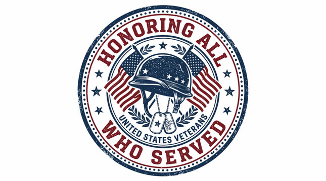 Vintage emblem honoring military service and patriotism with a classic combat helmet design
