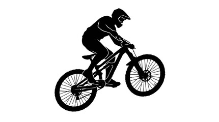 Dynamic silhouette of a mountain biker in action, performing an adventurous trick or jump on a bicycle © Rishi