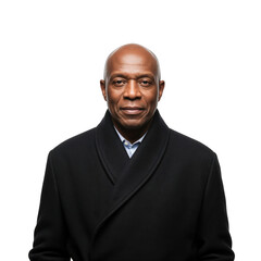 Obraz premium Portrait of a dignified senior Black man in a black coat for executive leadership coaching
