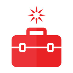 Fototapeta premium Red briefcase with starburst icon
