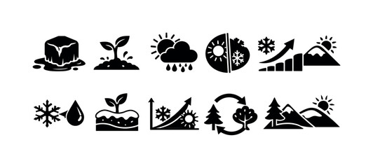 Obraz premium Weather and nature silhouette icon set. Seasonal, climate change icons silhouette collection.