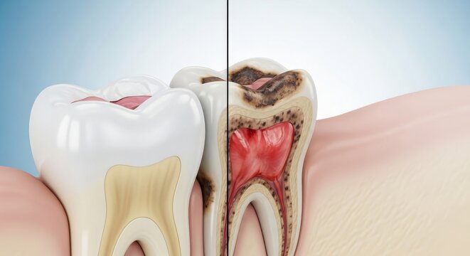 Dental Cavity Comparison Healthy Tooth Decay Illustration