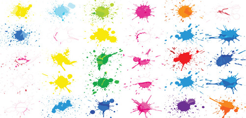 Colorful Paint Splatter Collection with Bright Ink Splash Blots and Abstract Grunge Stains Vector Illustration Set
