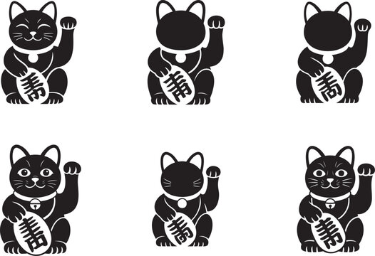 Traditional Japanese beckoning cat illustration symbolizing prosperity and luck for business or personal greeting card designs.