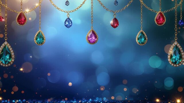宝石オーナメント輝く高級ブルー背景ループ動画