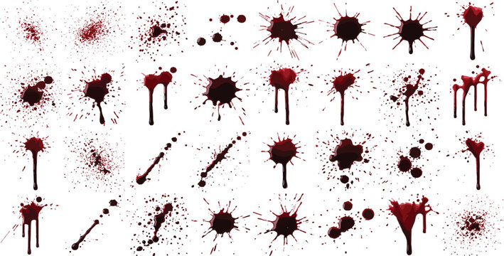 Red Blood Splatter and Drip Stain Collection with Horror Grunge Splash Effects Vector Illustration Set