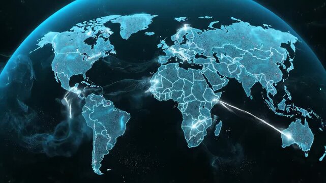 Global Digital Network Connections Illuminating World Map Animation
