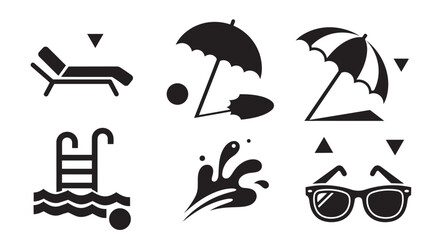 Obraz premium Collection of black summer vacation icons featuring beach and water elements in various graphic styles