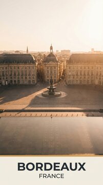Bordeaux France Travel Poster Place de la Bourse Reflection Golden Sunset