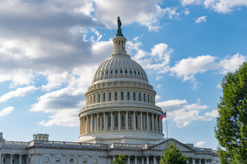 Naklejka premium Washington monument architecture. Washington DC. US Senate. Federal government in the nation capital. USA symbol. American capital city. Washington State Capitol. United states Capitol