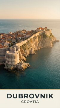 Dubrovnik Croatia Coastal Fortress Adriatic Scenic Historic Travel Poster