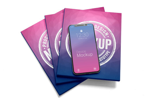 Smartphone Mockup With Magazine Stack