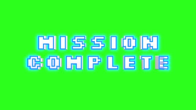 Mission Complete 3d text message spinning animation on green background