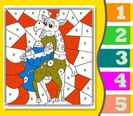 Fototapeta premium Vector tropical color by number activity. Summer coloring and counting game with cute exotic. Funny jungle coloration page or printable worksheet for kids.