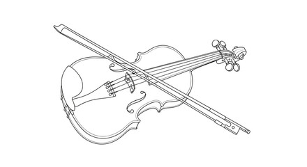 Obraz premium A minimalist line art illustration of a violin and bow on a white background