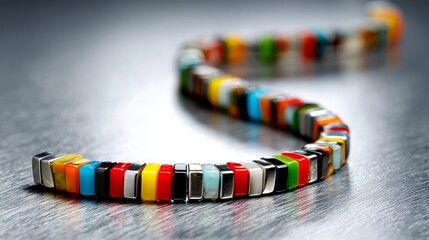 Colorful Geometric Glass Bead Strand Macro Photography