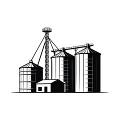 Vintage style illustration of grain silos and a small building © ABDULLA